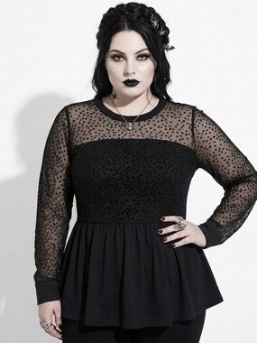 torrid Black Mesh Star Dot Peplum Top
